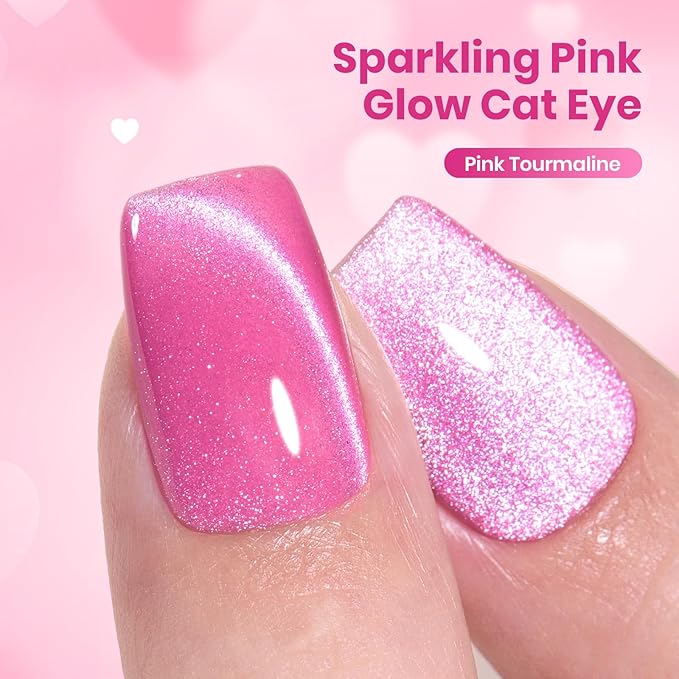 Beetles Pink Cat Eye Gel Nail Polish - 15ML Valentines Gel Polish Pink Cat Eye Glitter Magnetic Velvet Effect Soak Off UV French Nail Art Salon DIY Home Manicure Spring Gift for Women