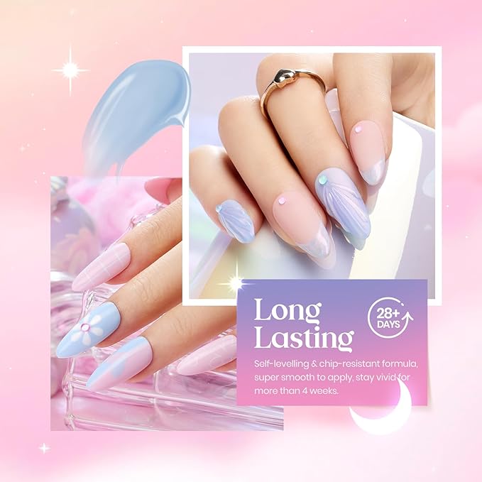 Beetles Pearl Glitter Gel Nail Polish Set, 6 Colors Baby Blue Shimmer Baby Pink Purple Mermaid Gel Polish Kit, Nail Drawing Soak Off Uv Led Swirl Gel Polish Shell Thread Spring Gift for Women