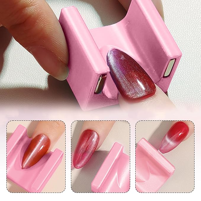 WOKOTO 2 PCS Cat Eye Magnet Set For Nails With 4 Pcs Y&O-Shape Iron Stencils, Powerful Cylinder Magnetic Pen And 5D Automatic Magnets, Heart&Circle Nail Design Magnets Tool Manicure Cateye Effect