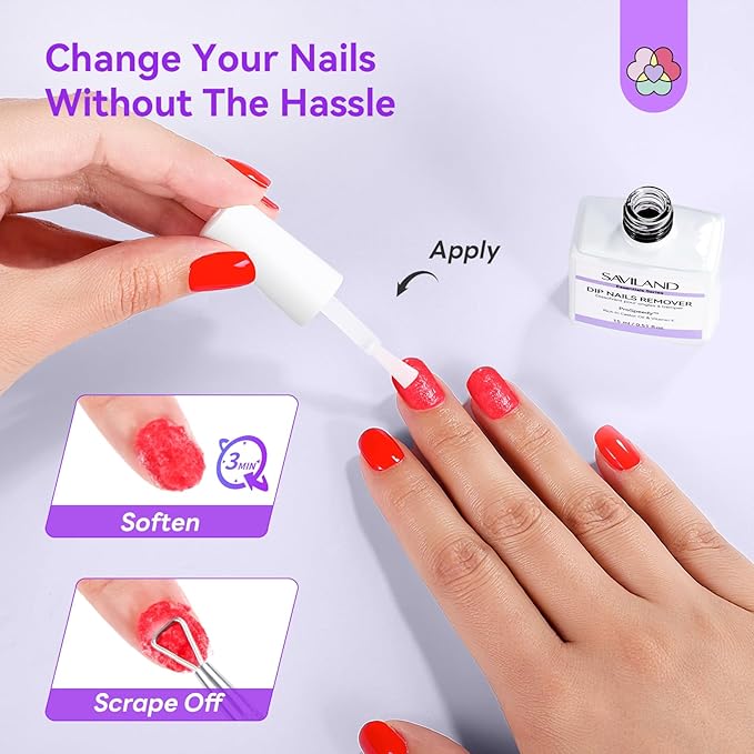 SAVILAND Essentials Dip Nail Remover Kit: 2Pcs Dip Powder Removal Gentle Easy Remove Dip Nails With Cuticle Oil Nail File Gel Remover No Soaking Wrapping Home Use 15ml