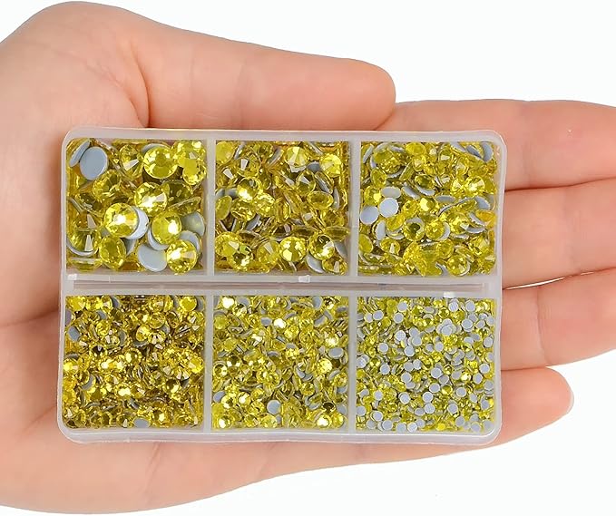 4000pcs Mixed Size Hot Fix Round Crystals Gems Glass Stones Hotfix Flat Back Rhinestones (Yellow)