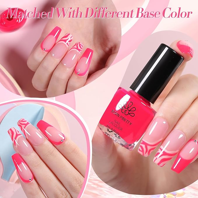 Born Pretty Pink Nail Polish Set Fingernail, 15 Colors Hot Pink Neon Nude Natural Bright Spring Summer Quick Dry Nail Lacquer for DIY Nail Art Salon Home Valentines Day Gift for Women