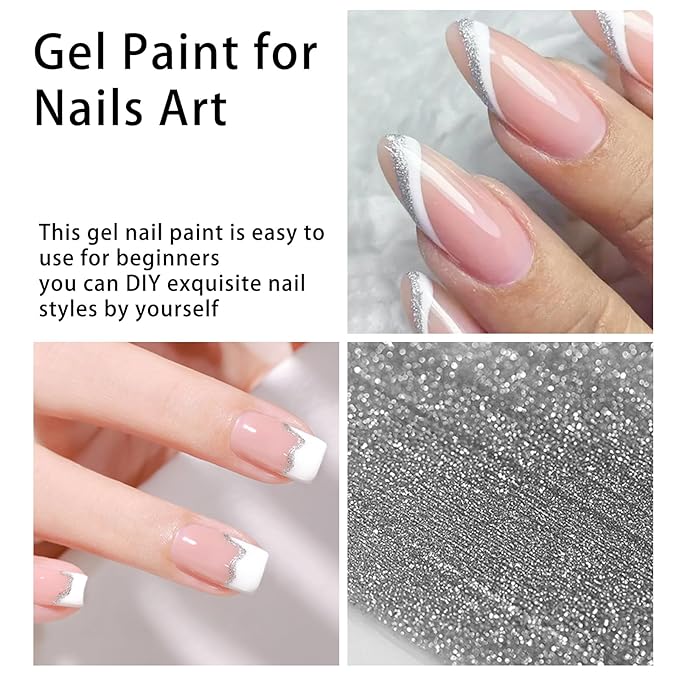 Gel Paint For Nails Art, Paint Nail Gel For French Tip Tool Design For Home Salon DIY Gel Nail Art (Silver, M)