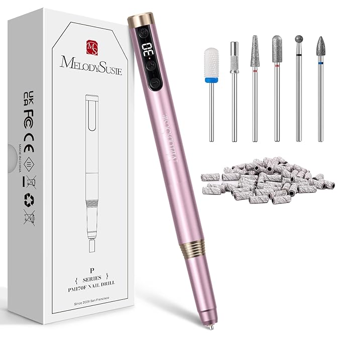 MelodySusie Pen-Shaped Ultra-Slim Cordless Nail Drill, PM170F 30000RPM Portable Rechargeable Electric File with LED Display for All Manicure, Nail Care, Shaping & Gel Removal for Advanced Home Use