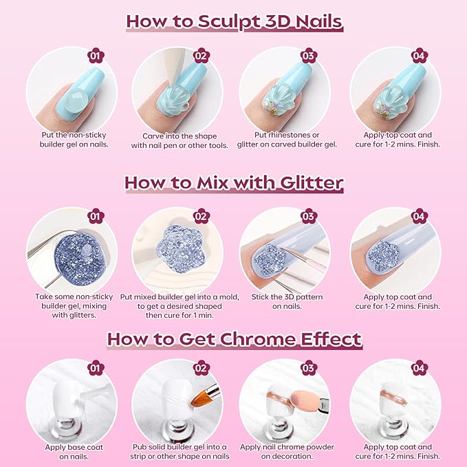 Solid Builder Gel for Nails, UV LED Soak Off, 15g Clear Non-Sticky Molding 3D Sculpting Gel Kit, Nail Art Carving Building with Sculpture Pen Nail Art Tools Set