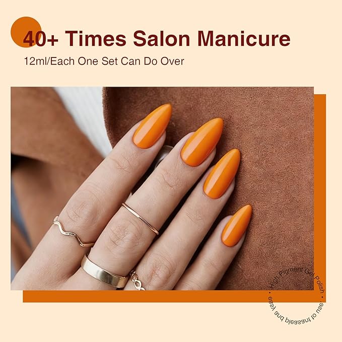 Gel Polish Set of 6 Colors 12ml with Red Orange Brown, Gel Polish Kit for Salon DIY at Home, Soak Off LED UV Gel Nail Polish, Gifts for Women Girls