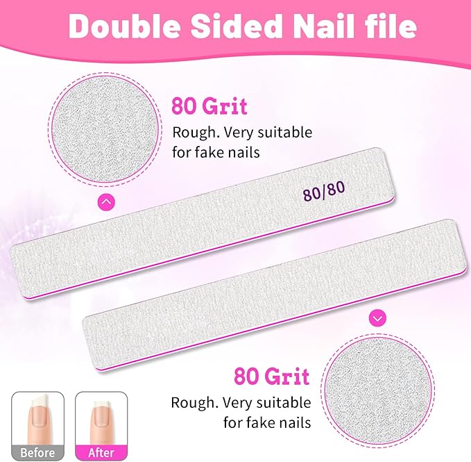25pcs Nail Files 80 Grit, BLESWIN 80/80 Grit Nail Files, Jumbo Nail Files for Acrylic Nail, Double-Sided Emery Board Nail Filer for Manicure, Pedicure, and Acrylic Nails