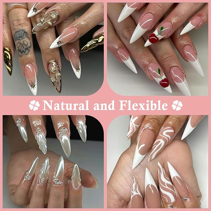 Medium Stiletto Nail Tips: 240 Pcs Full Cover Almond Shape False Nail Acrylic Soft Gel Nails Tips Clear Stiletto Press on Tips Pre-buffed for Nail Art Extension Salon Home DIY 12 Sizes