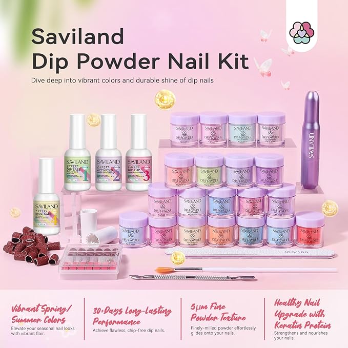 SAVILAND Dip Powder Nail Kit with Drill - 20 Colors Summer Neon Dip Nails Powder Starter Kit with Everything Dip Liquid Dipping System Base Top Coat Activator Manicure Art Salon DIY Christmas Gift