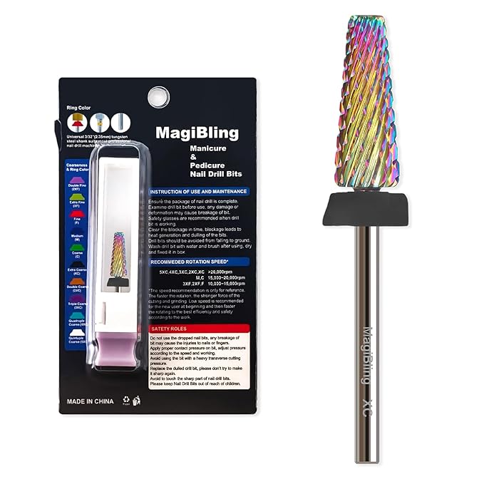 XC 5 in 1 Nail Drill Bits, 16mm Tapered 3/32'' Professional Tungsten Carbide Bits for Efile, 2 Rotation for Electric Drill, Remove Thick Gel Acrylic Fast, Technicians Bits, Extra Coarse