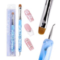 Ivy L Premium 2 Way French Gel Acrylic Nail Art Kolinsky Brush with Dotting Tool for Professional Manicure Cuticle Clean up Nail Art Design (Size # 16, Blue Marble)