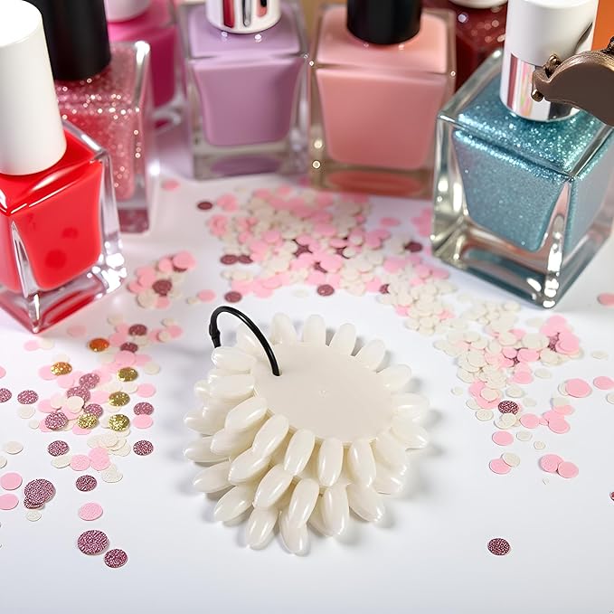 160pc Set WHITE FALSE NAIL ART TIPS Display Wheel,Nail Art Polish Palette Wheels,AcrYlic DIY Nail Art Practice Display Ring Practice PaletteSwing NailArt Tips Tools
