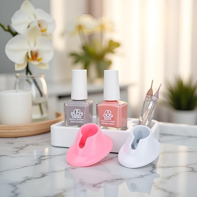 2Pcs Soft Rubber Nail Polish Bottle Holder - Anti-Spill Nail Art Organizer & Display - Salon Professional Manicure Tools (Pink,White)
