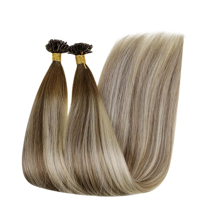 RUNATURE U Tip Hair Extensions Human Hair Brown Ombre Light Blonde Mix Dark Brown U Tip Hair Extensions Human Hair 22 Inch Keratin Tip Extensions Real Hair Long Remy Hair Add Length 50g 50s