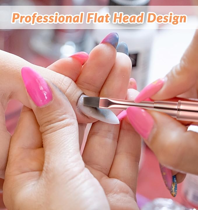 2Pcs Gel Brushes for Nails, Oval UV Builder Gel Brush for Nail Polish Brushes with Rhinestone Handle, Manicure Art Design for Nail Application, Rose Gold