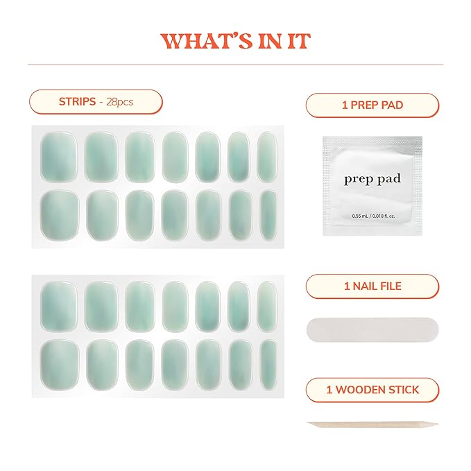 Heyhae Semi Cured Gel Nail Strips | No LED Lamp Needed | Blue, Valentines | Easy Apply & Remove, Salon Quality | Includes 28 Strips, 1 Prep Pads, Nail File & Wooden Stick - Hey, Baby Breeze