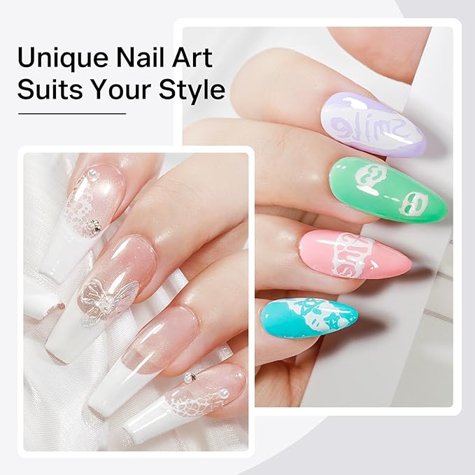 MIZHSE White and Black Poke Gel Nail Polish, with Professional Poke Foundation Gel and Brush Tool, Multifunctional Drawing Painting Nails Art Design Lace Letters Wave Flower Manicure DIY Home