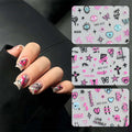 3 Sheets Rock Nail Stickers for Nail Art Adorable Cool Pink Bow Heart Cross Butterfly Evil Eye Designs 3D Embossed Self Adhesive Nail Decals for Women DIY Manicure Decoration YX1235
