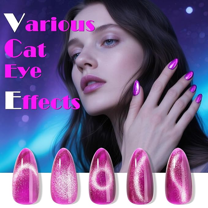 NXJ INFILILA Cat Eye Gel Nail Polish Set 4 Colors 15ML - Pink Purple Blue Green Magnetic Nail Polish, Sparkle Glitter Gel Polish Kit for LED/UV Lamp, Soak Off DIY Home Salon Manicure Gifts