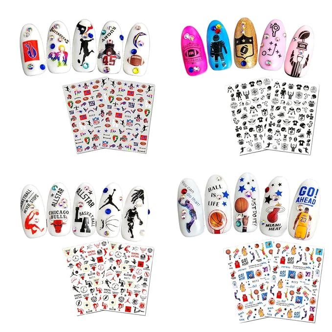 CHANGAR Football Sports Nail Art Decals - Basketball, Soccer, Cheerleading, Flag, Bowling, Rugby, Ballet - 16 Sheets