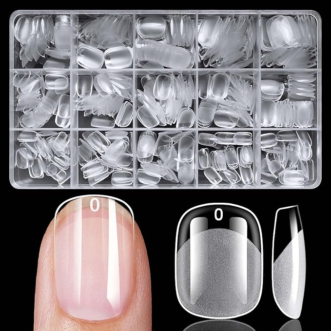 300pc Extra Short Round Square Nail Tips, Soft Gel Nail Tip XS Fake Nails Squoval Artificial Fingernail, 15 Sizes Full Cover Clear Press on Nail Short Square Acrylic Nails Tips for Nail Extension