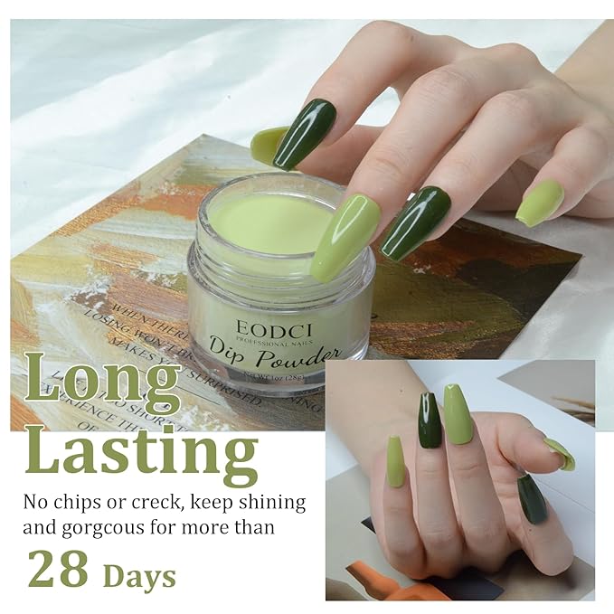 Dip Powder Matcha Green Color Nail Dipping Powder French Powder Pro Collection System Nail Art Starter Manicure Salon DIY at Home No Needed Nail Lamp Curing Odor-Free&Long-Lasting 1 Oz