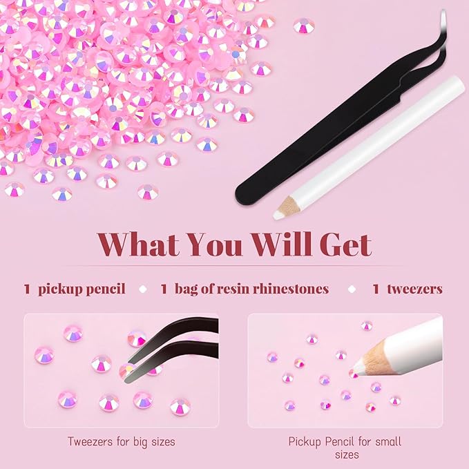 6000PCS 4mm Resin Jelly Rhinestones in Bulk (Light Pink AB), Bedazzling Flatback Crystals Rhinestones for Crafting DIY Nail Decoration, Gems Diomand Charms for Tumbler Shoes Clothing Fabric