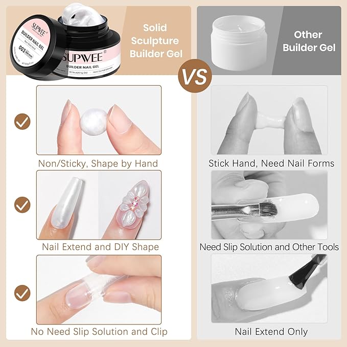 3D Sculpting Gel for Nail Art, 60g Large Capacity Pearl White Hard Solid Builder Gel for Nails Art Non-Sticky Hand for Carving Extension with Chrome Powder Home DIY Manicure
