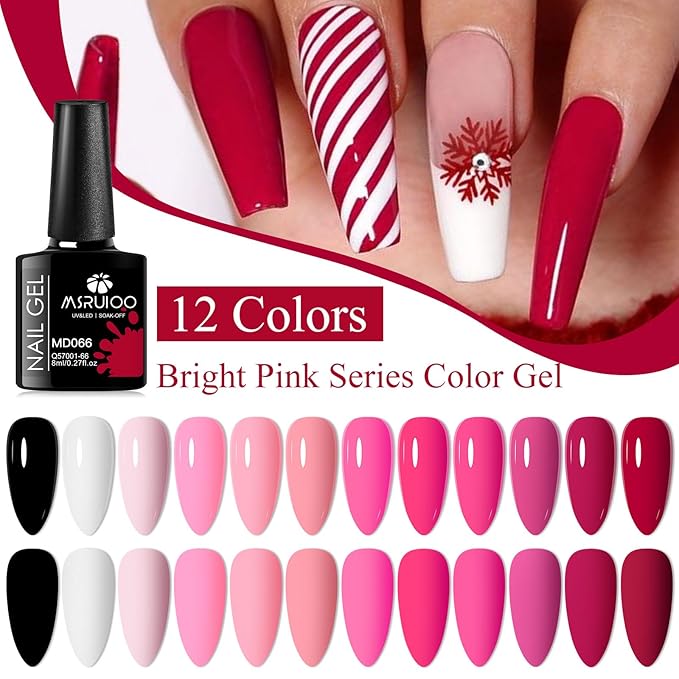 Nude Pink Gel Polish 12 Colors Gel Nail Polish Set Nail Polish Light Pink Baby Pink White Black Nail Art Design Manicure Kit Gifts for Women 8ml