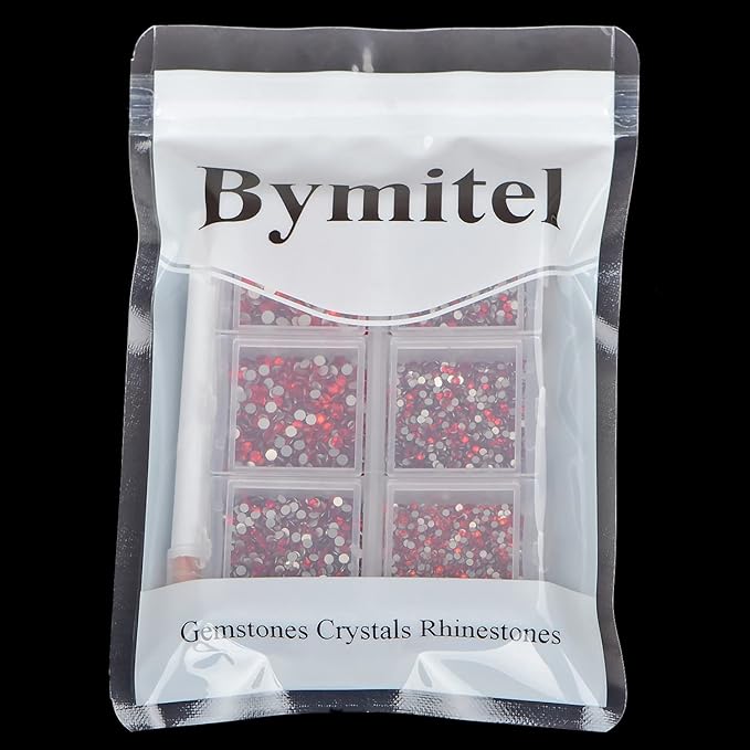 Bymitel 7200 Pieces 6 Mixed Sizes Glue Fix on Glass Rhinestones Round Crystal Gems Flatback for DIY Jewelry Making with one Picking Pen (6-Sizes 7200PCS, Siam)