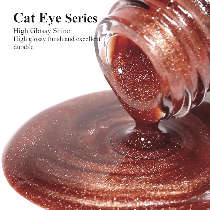 Imtiti Cat Eye Gel Nail Polish, 15ml Nude Brown Crystal Glitter Cat Eye Gel Polish With Magnet Magnetic Holographic Galaxy Sparkly Soak Off UV Led Manicure