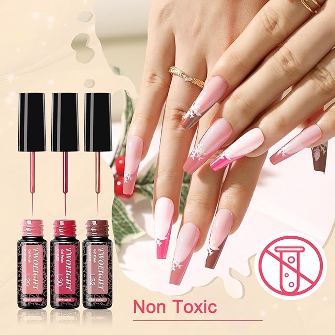 TWOEIGHT Gel Nail Polish Liner Nail Art 12 Colors 8ml UV Lamp Soak-off Polishes Pigmented Autumn Winter Brown Wine Red Collection Thin Brush in Bottle Manicure DIY at Home Salon
