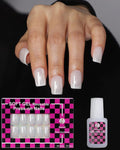 Press on Nails,Chrome French tip Short Square, 19 Sizes, 38 Pieces,Fake Nails with Brush-on Glue & Adhesive Tabs (Chrome White French Tip)