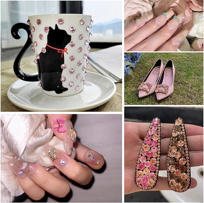 Beadsland 7200pcs Flatback Rhinestones,Pink Rhinestone Nail Gems Round Crystal for Crafts,Mixed 6 Sizes with Wax Pencil Kit, SS3-SS10,Light Rose/Light Pink