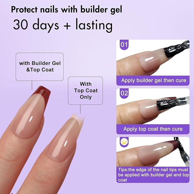 Gel French Tip Nails Long Coffin French Tip Press on Nails White French Nail Tips 150Pcs Pre-applied Tip Primer Natural Skin Tones Fake Nails Extensions Gel Nail Kit for Women Girls DIY