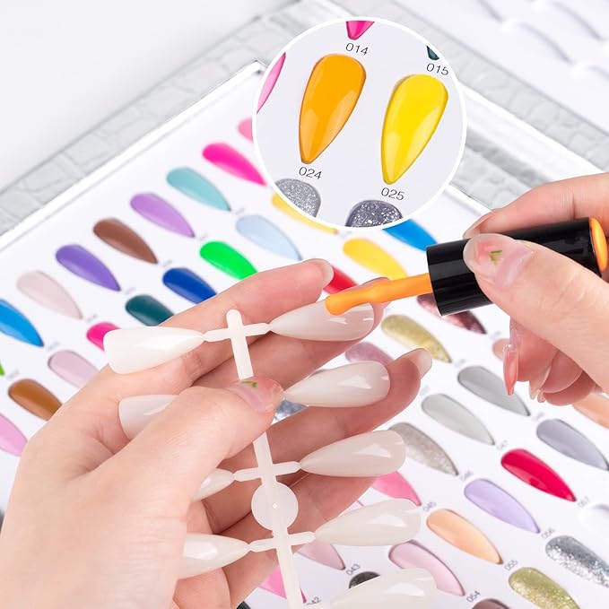 NMKL38 180 Colors Nail Display Chart Nail Gel Polish Organizer Color Card with 240 False Nail Tips (Silver)