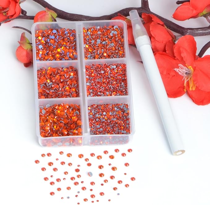 Bymitel Hotfix Crystal Rhinestones Round Gems for Crafts,Mixed 6 Sizes with Wax Pencil Kit, Hyacinth 1.3-3.2mm(SS3-SS12/8000pcs)