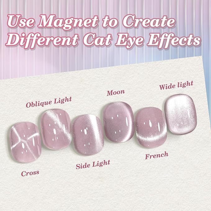 EBANKU Cat Eye Gel Nail Polish, 15ml Glitter Holographic Nail Polish with Magnet, Reflective Translucent UV Gel Polish Salon DIY at Home(Purple)
