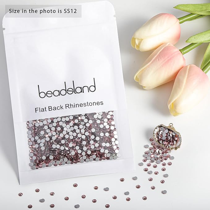 Beadsland Flat Back Crystal Rhinestones Round Gems for Nail Art and Craft Glue Fix, Light Purple, 3.0-3.2mm, SS12/1440pcs