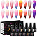 MEET ACROSS 12PCS Color Changing Rubber Base Gel Polish for Nail Builder Gel Set Pink Purple Temperature Mood Changed Rubber Base Gel Polish Set Mood Changing Gel Manicure Kit 8 Colors