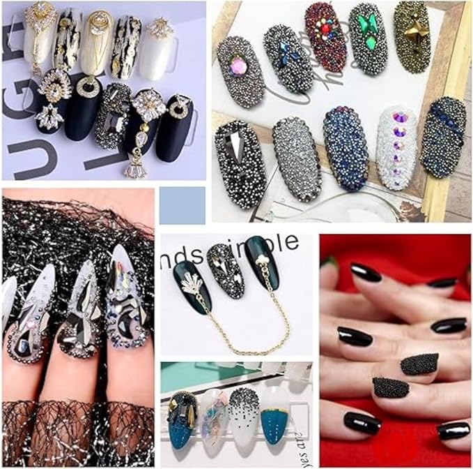 3D Nail Caviar Beads for Nail Art Metal Mini Nail Ball Beads Nail Studs DIY Decorations Accessories (White K and Silver)