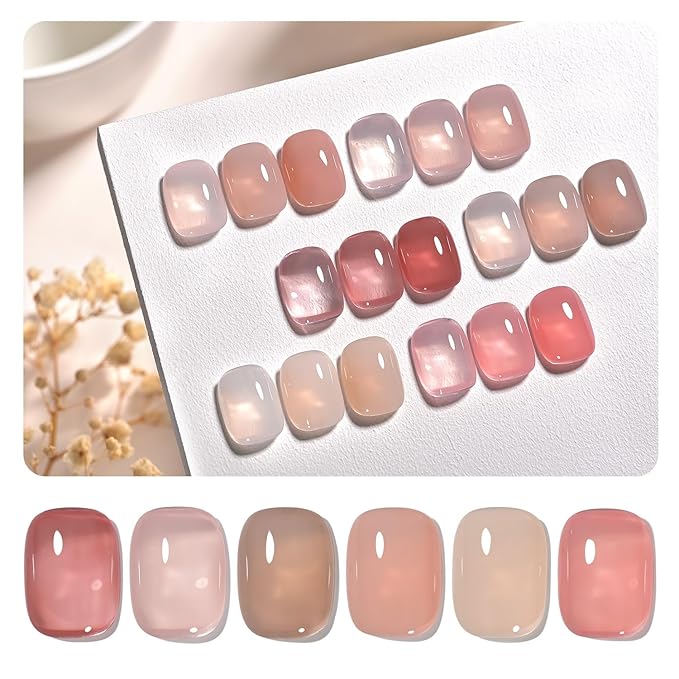 GAOY Jelly Gel Nail Polish Set, 6 Colors Nude Pink Brown, UV Light Cure Gel Polish for Salon and Nail Art DIY at Home