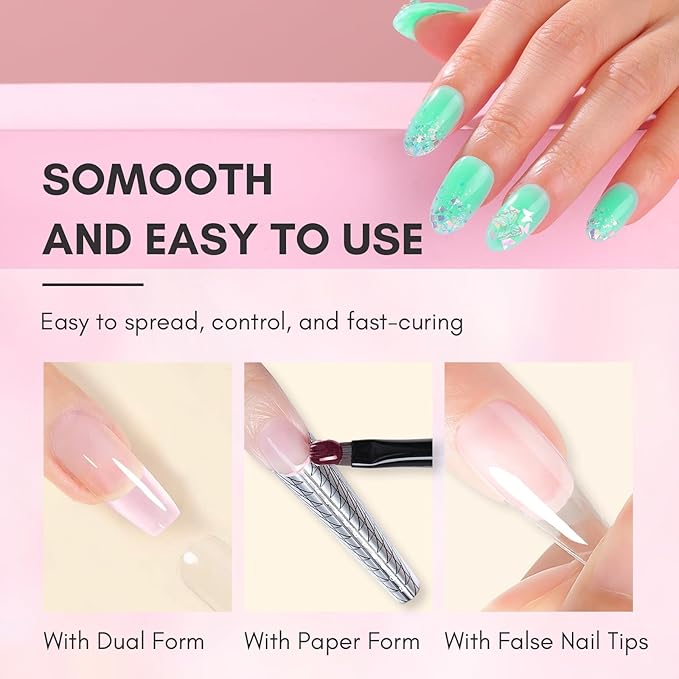 Makartt Poly Nail Gel-50ML-Mint Green Color, Strong Builder for Extension Overlay Strengthener 3D Diy, Multifunctional, Long-lasting for Nails Manicures Home Salon-Minty Mist