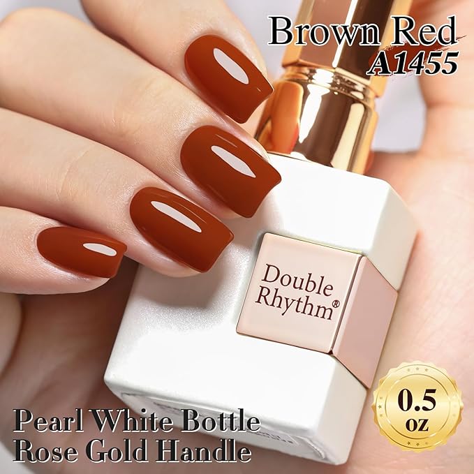 Double Rhythm Gel Polish 15ML Jelly Sheer Pastel Light Milky Color Pearl White Bottle 1 PC 0.5 OZ Full Size Nail Art Salon at Home (Deep Brown Red-D1455)