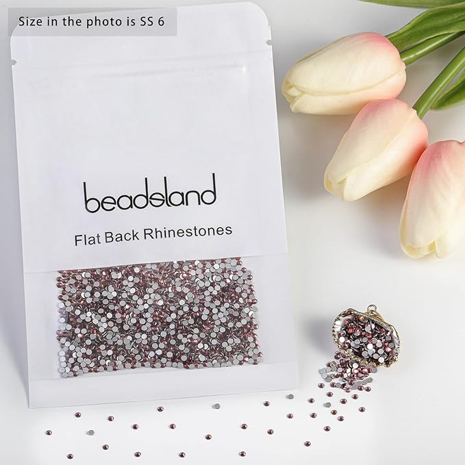 Beadsland Flat Back Crystal Rhinestones Round Gems for Nail Art and Craft Glue Fix, Light Purple, 1.9-2.1mm, SS6/1440pcs