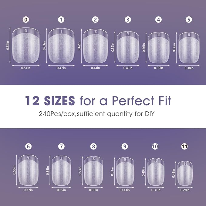 Extra Short Square Nail Tips:240PCS Soft False Nail Gel Tips Full Cover Acrylic Clear Fake Press On Nails for Extensions Women Manicure DIY 12 Sizes