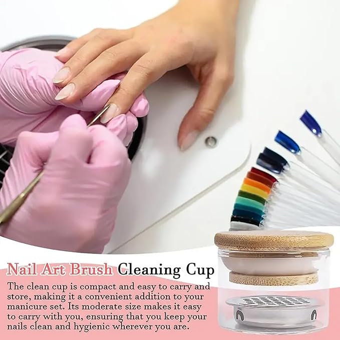 Nail Brushes Washing Cup, Dappen Dish with Lid & Mesh Layered Acrylic Nail Brush Cleaner Nail Art Brushes Washer for Nail Sequins Glitter Powder Manicure Brush Clean Cup Nail Tool