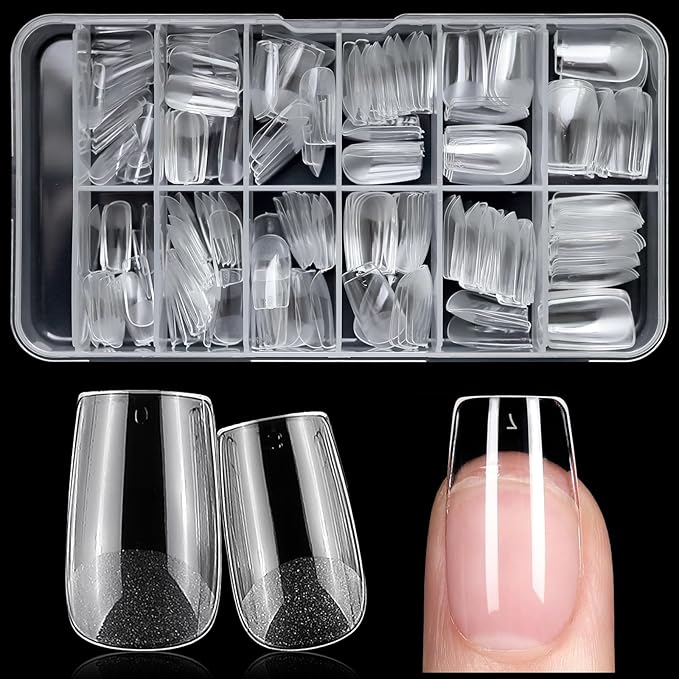 AddFavor Square Gel Nail Tips Short Fake Nails, 240pcs Acrylic Nail Tips Square Full Cover Clear Press on Nails False Tips for Nail Extension, 12 Sizes Finernails Artificial Nails