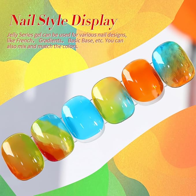 Born Pretty Neon Jelly Gel Nail Polish Polish Blood Wine Red Burgundy Brown Blue Purple Green Translucent,Spring Summer Soak Off U v LED Light Cure Nail Art Kit for Salon Manicure and DIY at Home