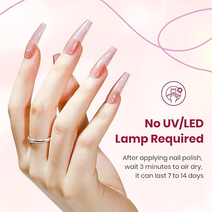 Quick Dry Glitter Nail Polish, 16ml Fast Drying Nail Polish Non Gel Shimmer Finger Nailpolish, Air Drying, Oil-based, Iridescent, Chip Resistant, Vegan, Streak, Long Lasting